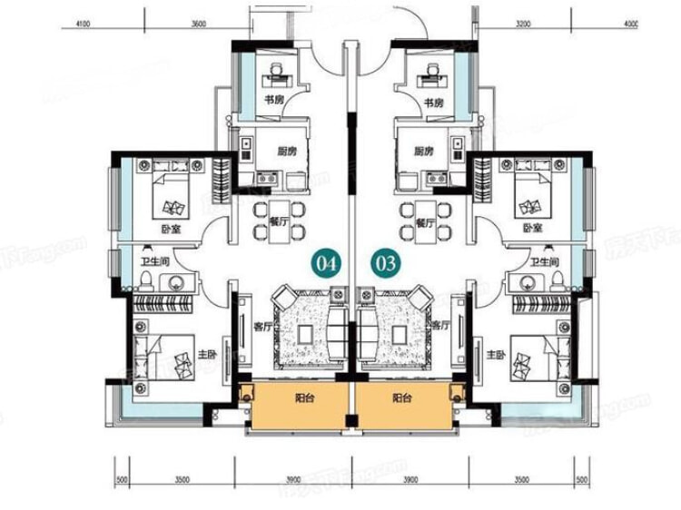 畔山中心城3室2厅1卫户型图