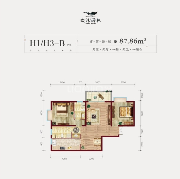 玖沐雨林2室2厅2卫户型图