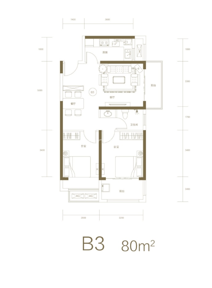 谦祥世茂万华城--建面 80m²