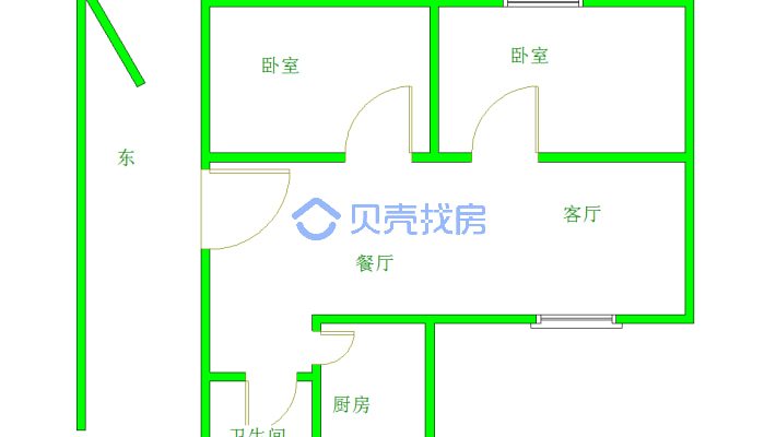 墟沟晓雪旁广东花园2002年房龄82平两室两厅价格便宜-户型图
