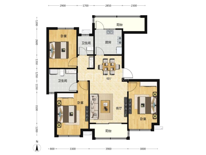 公园壹号3室2厅2卫户型图