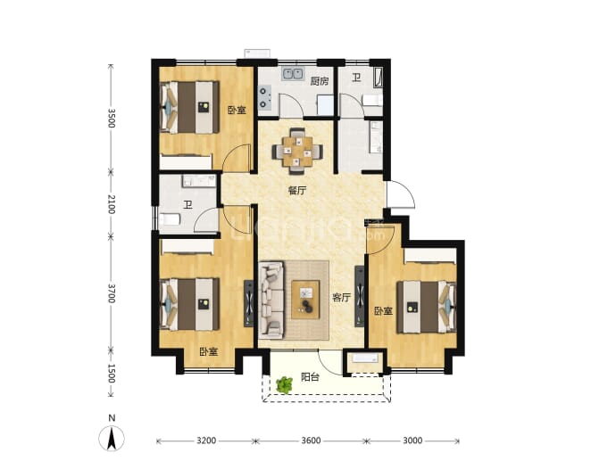 住总如院3室2厅2卫户型图