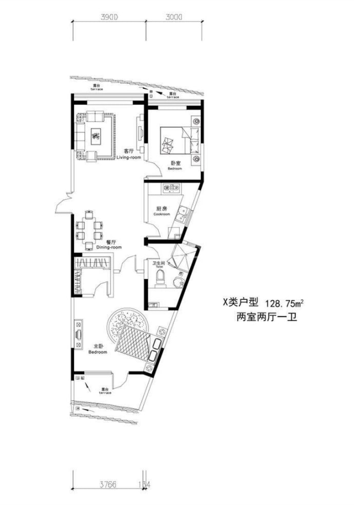 月亮岛界河明珠--建面 128.75m²