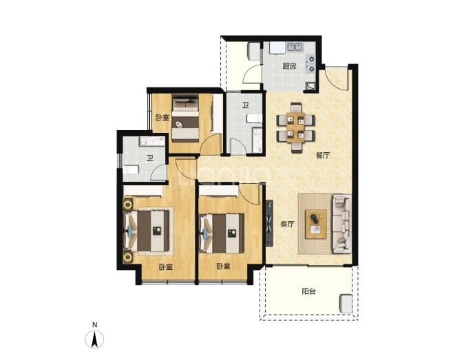 嘉逸园3室2厅2卫户型图