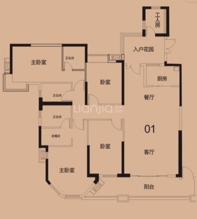 品江一号5室2厅3卫户型图