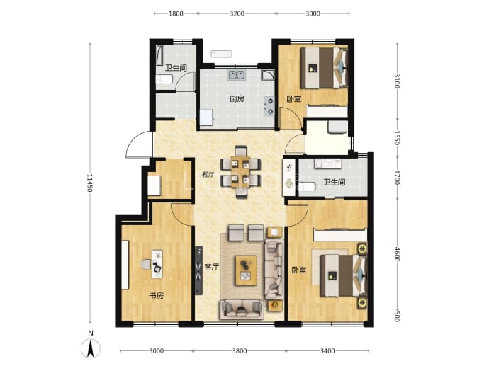 保利建工嘉华天珺3室2厅2卫户型图