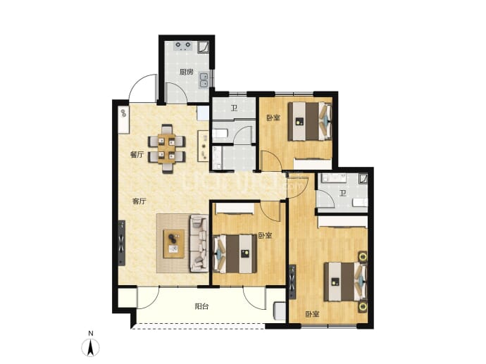 中梁·拾光漫城--套内 76.5m²