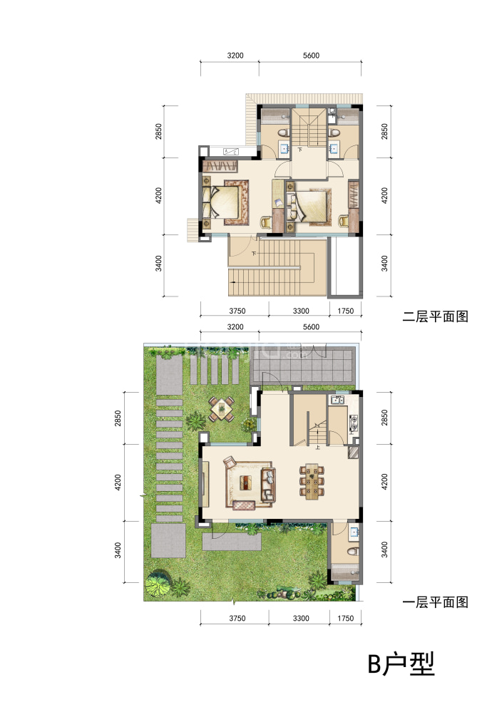 建发山泉院2室1厅3卫户型图