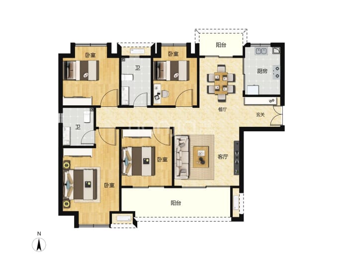 城建水墨江珊4室2厅2卫户型图