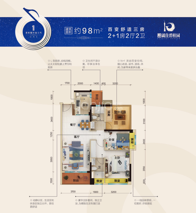 碧桂园半岛一号--建面 98m²