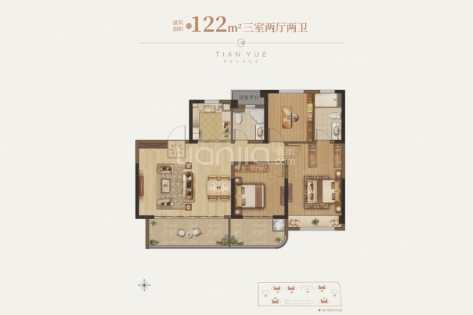 华建天月3室2厅2卫户型图