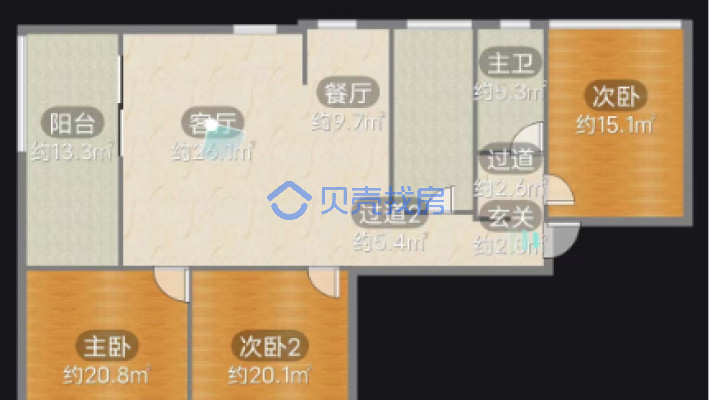 上海之春二期3-1-1-1 104.00m²-户型图