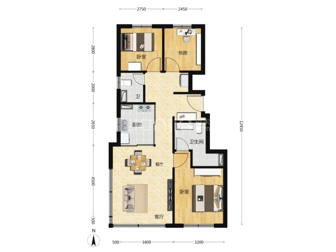 北京城建·国誉朝华3室2厅2卫户型图