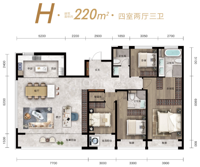 凤鸣朝阳4室2厅3卫户型图