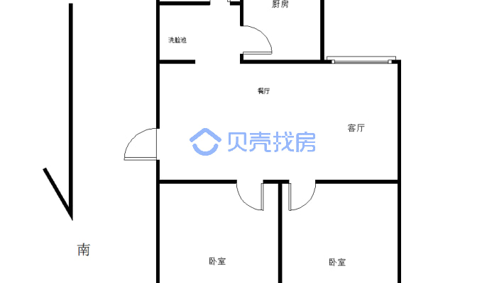 新海粮库宿舍 2室1厅 南-户型图