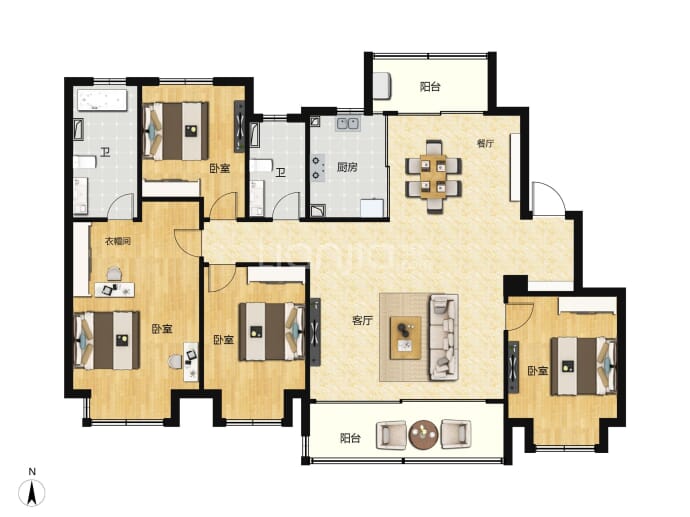 建发朗云4室2厅2卫户型图