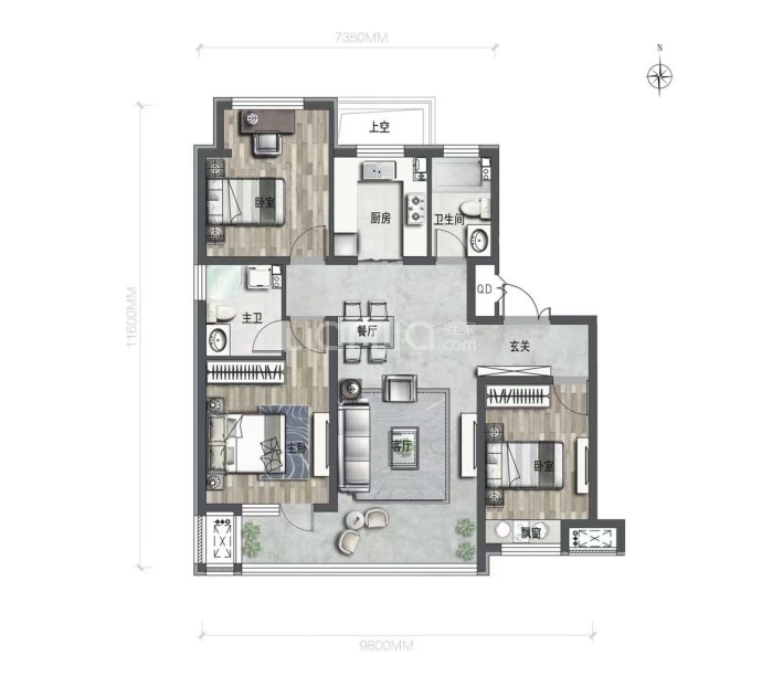 中房锦园3室2厅2卫户型图