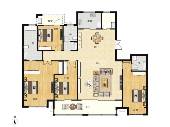 铁建投城发·龙城5室2厅3卫户型图