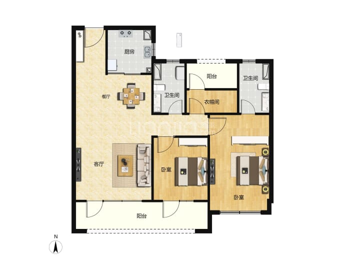 诺德逸安居3室2厅2卫户型图