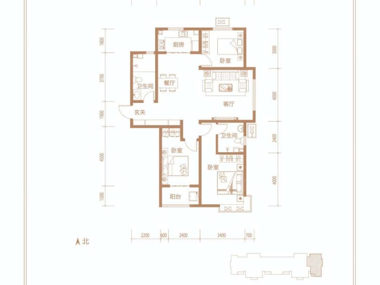 【南华城_石家庄南华城楼盘】三居室户型图|3室2厅1厨2卫建面 128m