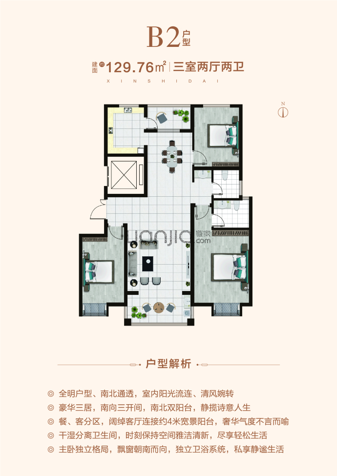 润通新时代--建面 129.76m²