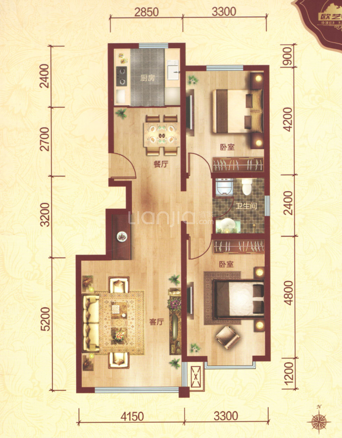 欧艺家园锦绣苑--建面 98m²