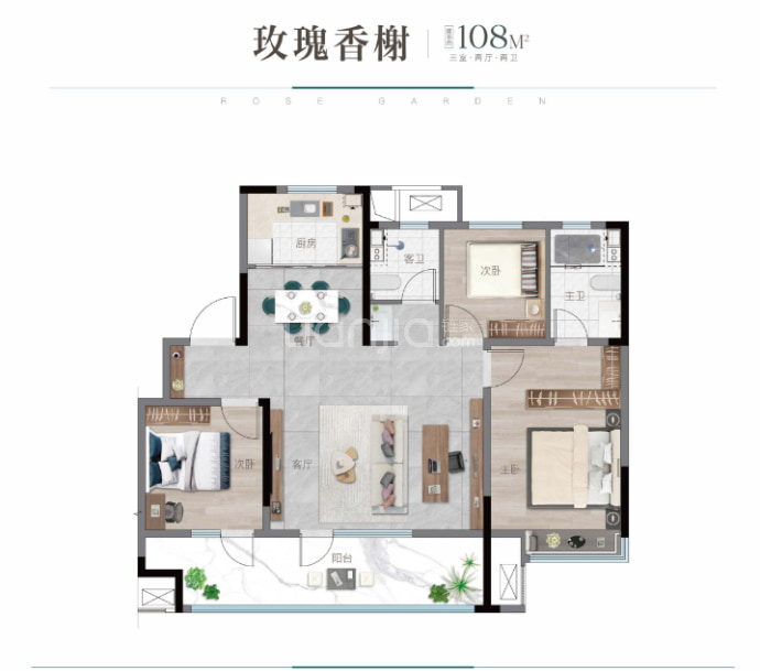 鑫江玫瑰园五期--建面 108m²