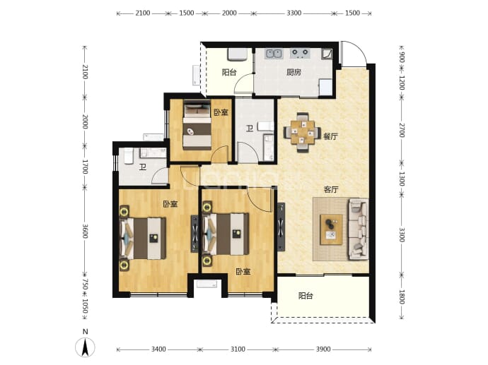 银河公园山水--建面 104.01m²