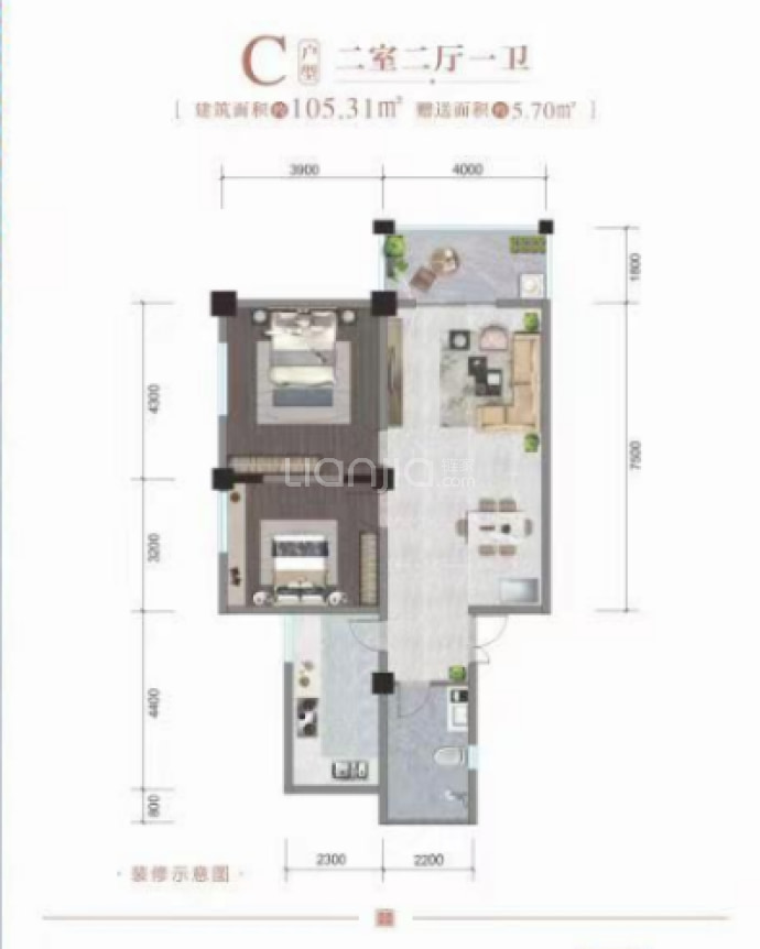 城建铭座2室2厅1卫户型图
