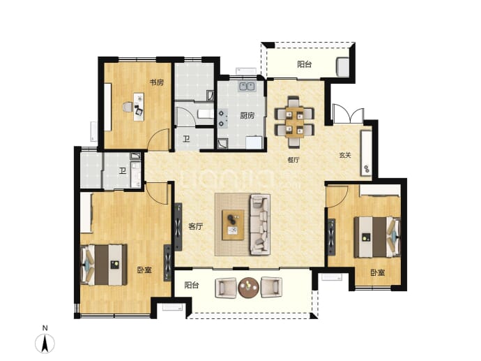 建投启悦3室2厅2卫户型图