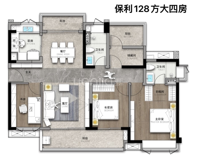 新会保利西海岸--建面 128m²