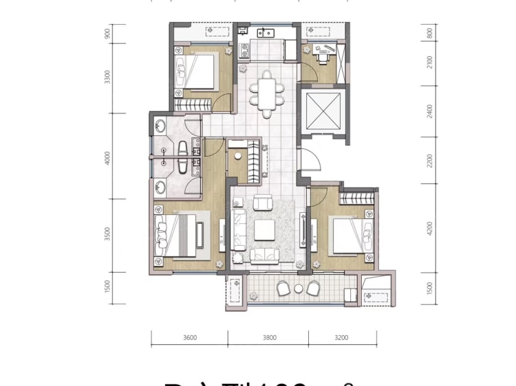 【杨柳春风_济南杨柳春风楼盘】四居室户型图|4室2厅2卫建面 132m05