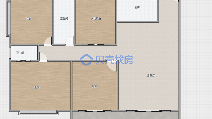 融辉 四室两厅两卫 电梯中层 精装修 全屋地暖空调-户型图