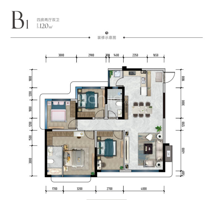 中央公园·滨河湾--建面 120m²