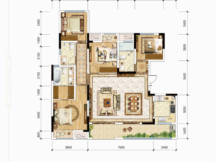 绿地城4室2厅3卫户型图