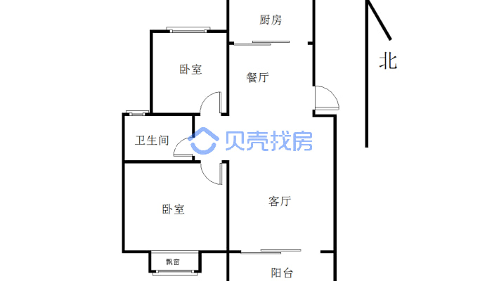 上海之春二期多层两室南北厅全景落地阳台精装拎包即住-户型图
