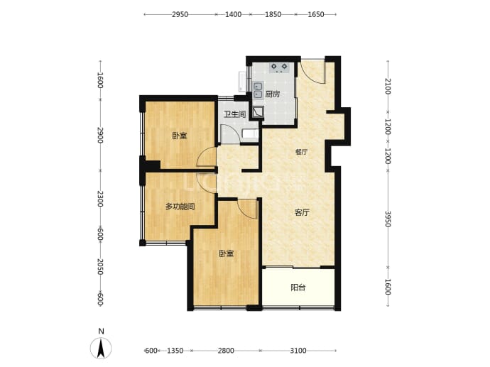 鸿荣源·珈誉玖玺3室2厅1卫户型图