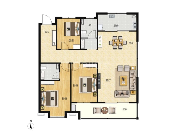 檀悦学府3室2厅2卫户型图