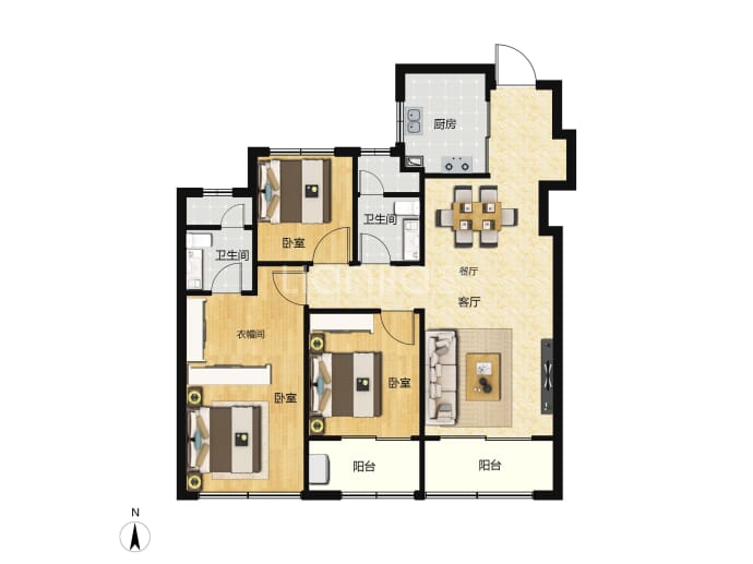 建发云启钱湾3室2厅2卫户型图