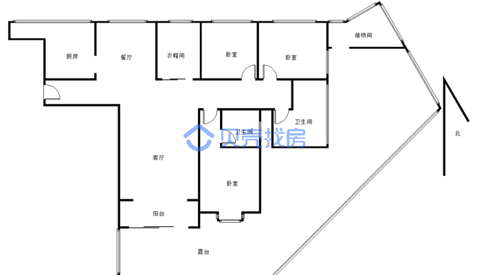 蔚蓝星城 精装 大平台 3室2厅2卫 商品房-户型图