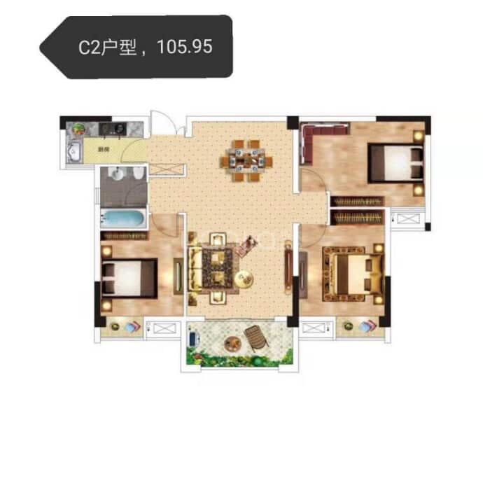 中联城3室2厅1卫户型图
