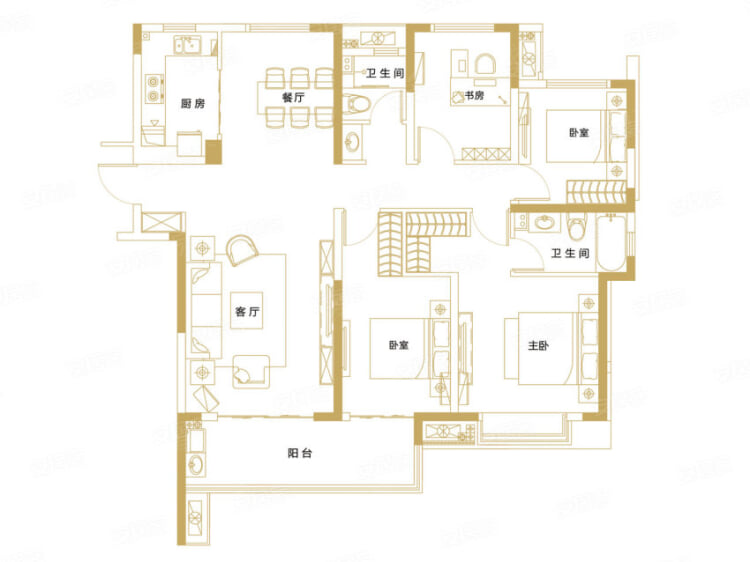 保利中航城4室2厅2卫户型图