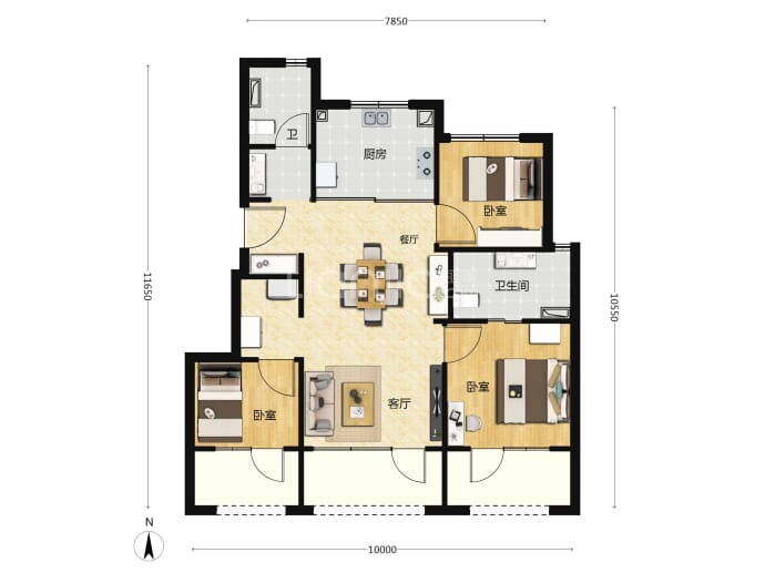 中建壹品花香壹号3室2厅2卫户型图