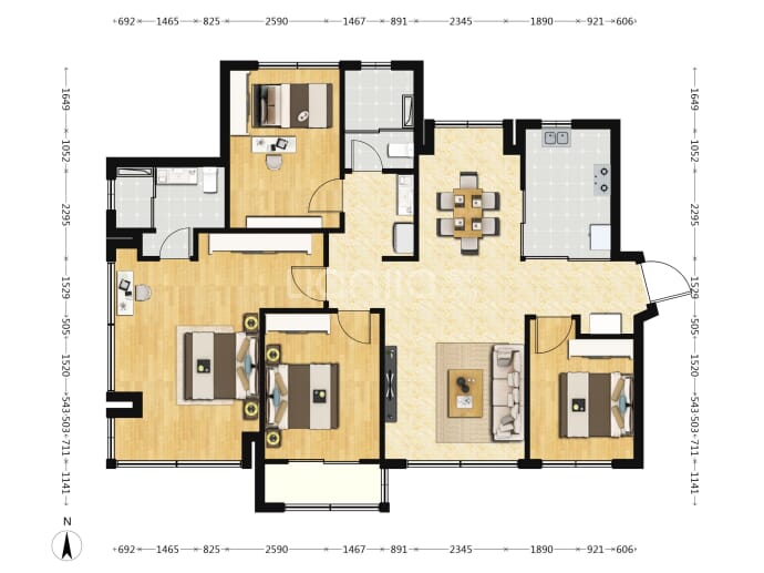 建发鲤悦4室2厅2卫户型图