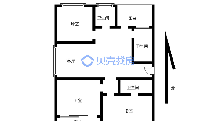 香檀山小区136平4室两厅一厨两卫东边户2层-户型图