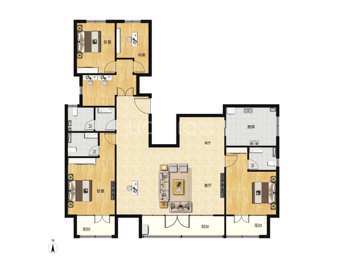 北辰御府5室2厅3卫户型图