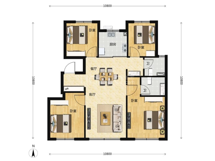 那么小镇·伴山观岚4室2厅2卫户型图