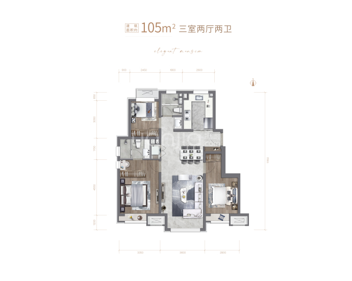 龙湖云河砚3室2厅2卫户型图