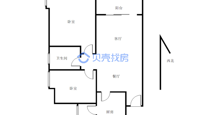 宏桥小区 2室2厅 西北 北-户型图