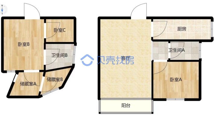 实用面积120平3室2卫 上下2层。阁楼独立入户门-户型图